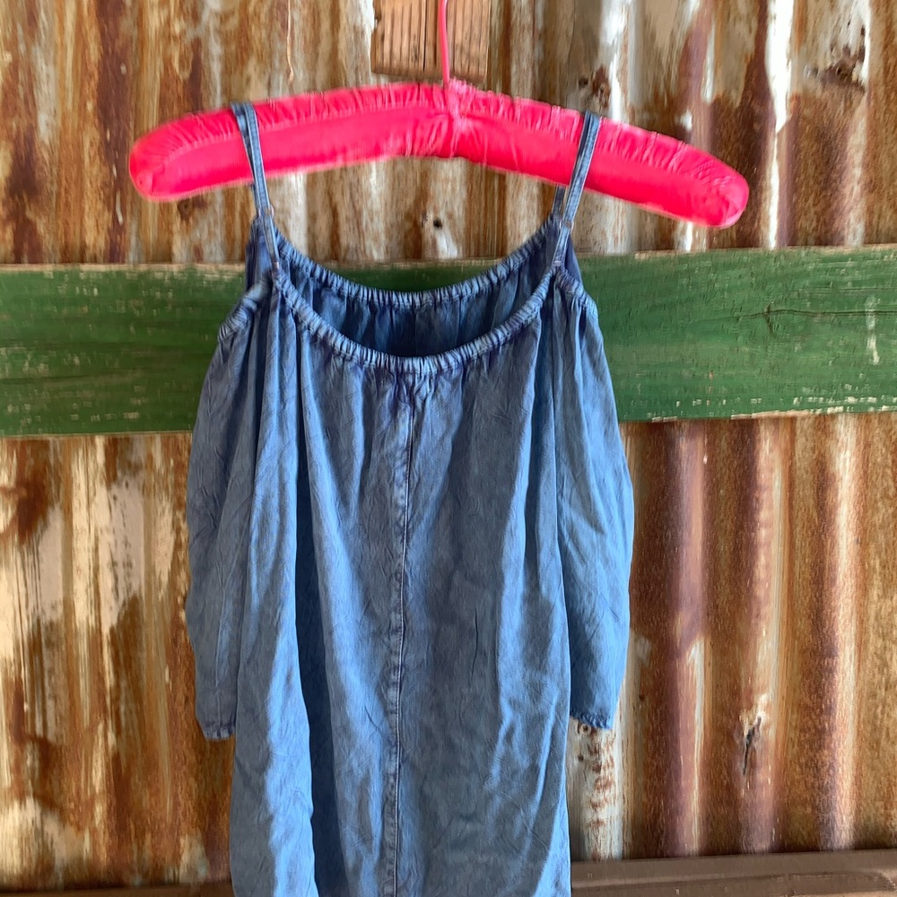 denim off the shoulder shirt